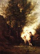 camille corot A Nymph Playing with Cupid(Salon of 1857)